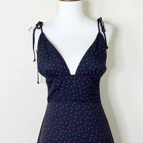 Reformation Talita Midi Dress Navy Blue and Red Tie Shoulders - Picture 5 of 15